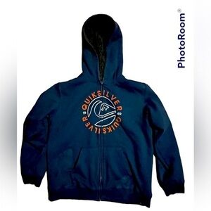 $10 Manic Monday!🏄‍♂️Quicksilver Logo Cozy Sherpa Lined Boys Zipper Hoodie🏄‍♂️